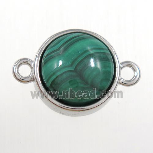 green Malachite circle connector, platinum plated