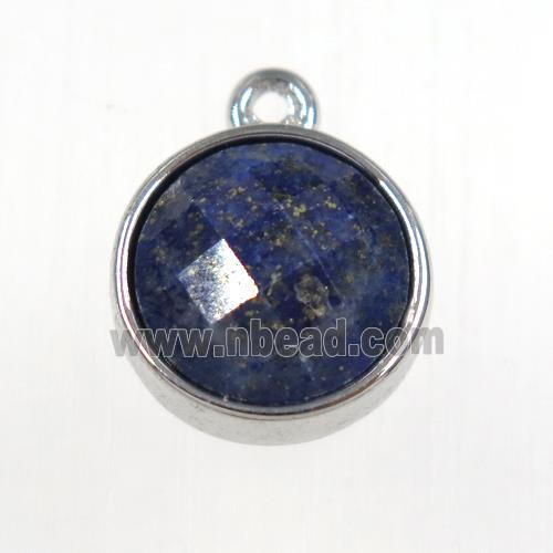 blue Lapis Lazuli circle pendant, platinum plated