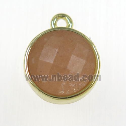 peach moonStone circle pendant, gold plated