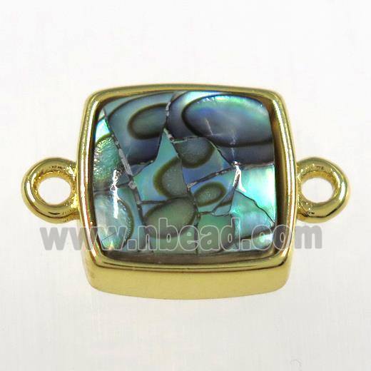 Paua Abalone shell sqare connector, gold plated
