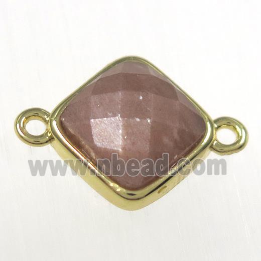 peach sunstone square connector, gold plated