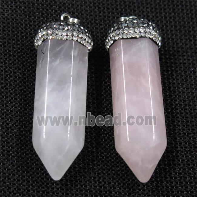 rose quartz pendants paved rhinestone, bullet
