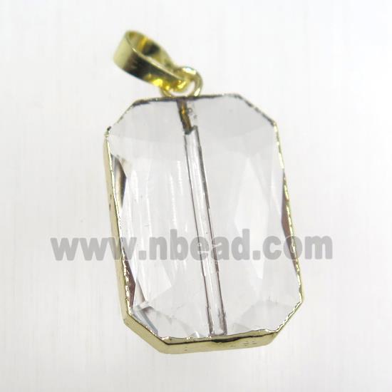 Glass crystal rectangle pendants, gold plated