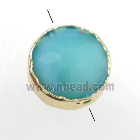 green glass crystal bead, circle, gold plated