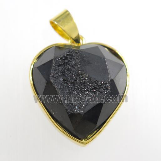 black Druzy Agate heart pendant