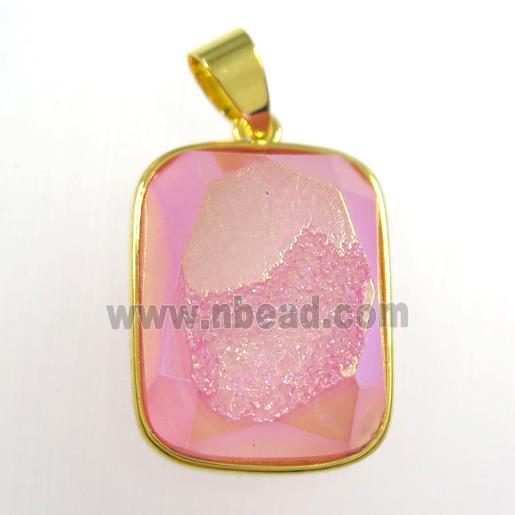 pink Druzy Agate rectangle pendant