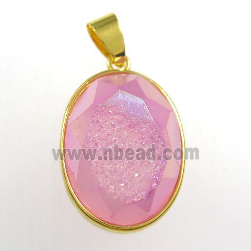 pink Druzy Agate oval pendant