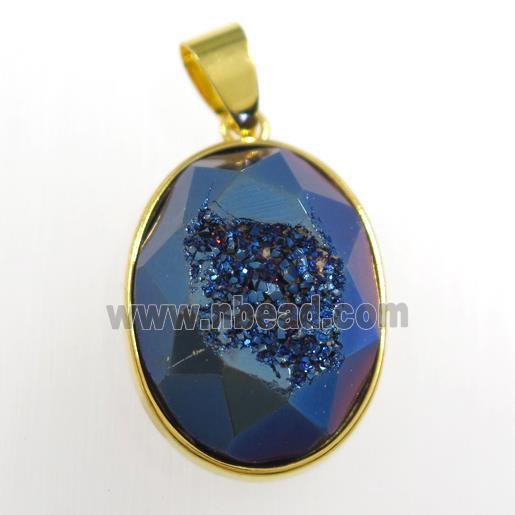 blue Druzy Agate oval pendant