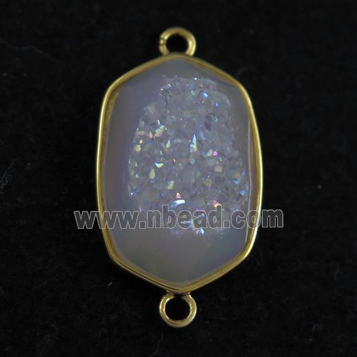 white AB-color Druzy Agate oval connector