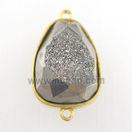 silver Druzy Agate teardrop connector