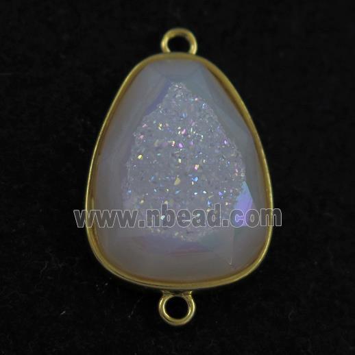 white AB-color Druzy Agate teardrop connector