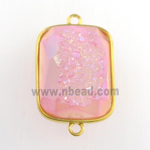 pink Druzy Agate rectangle connector