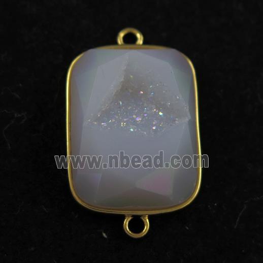 white ab-color Druzy Agate rectangle connector