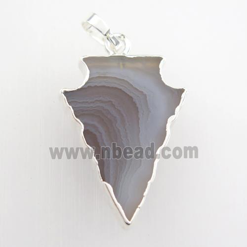 Botswana Agate pendant, arrowhead, silver plated