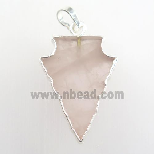 Rose Quartz pendant, arrowhead, silver plated