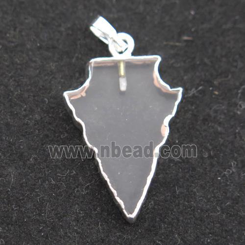 Clear Crystal pendant, arrowhead, silver plated