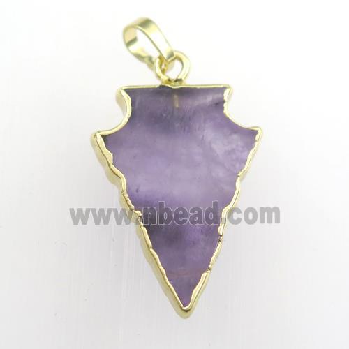 purple Amethyst pendant, arrowhead, gold plated