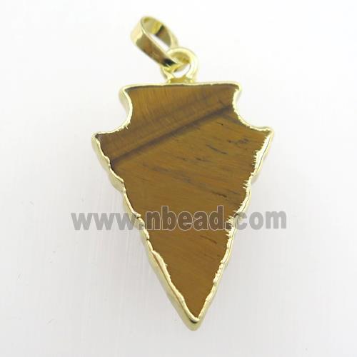 yellow Tiger eye stone pendant, arrowhead, gold plated