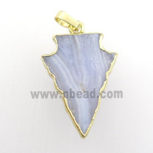 blue Lace Agate pendant, arrowhead, gold plated