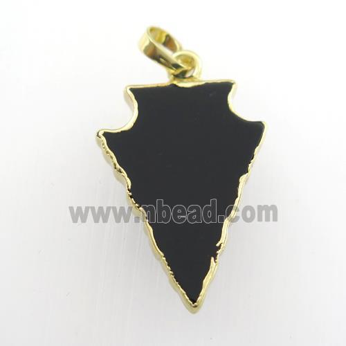 black Onyx Agate pendant, arrowhead, gold plated