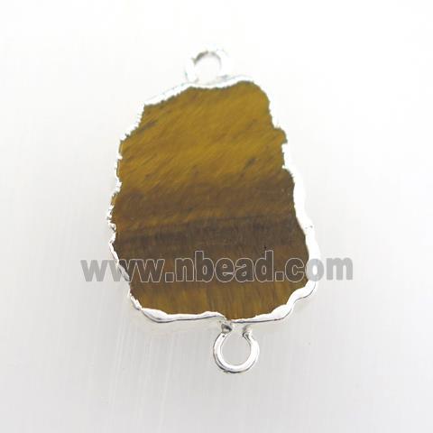yellow Tiger eye stone connector, berry, sivler plated