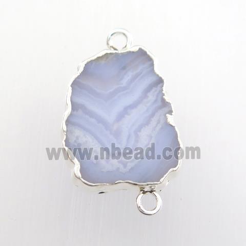 blue lace agate connector, berry, sivler plated