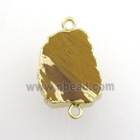 yellow Tiger eye stone connector, berry, gold plated