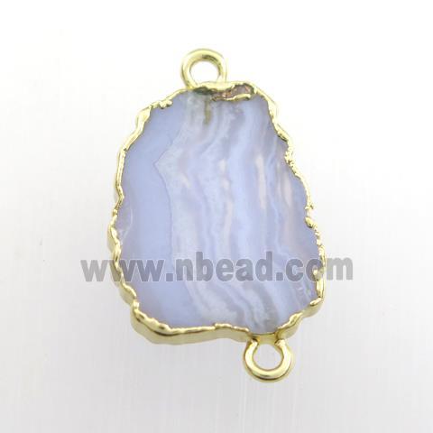 blue lace agate connector, berry, gold plated