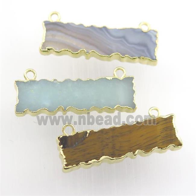 mixed gemstone pendant, rectangle, gold plated