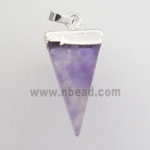 purple amethyst pendant, triangle, silver plated