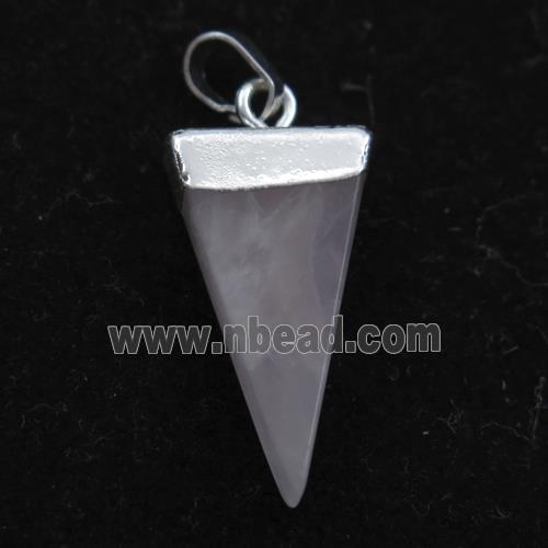 rose quartz pendant, triangle, silver plated
