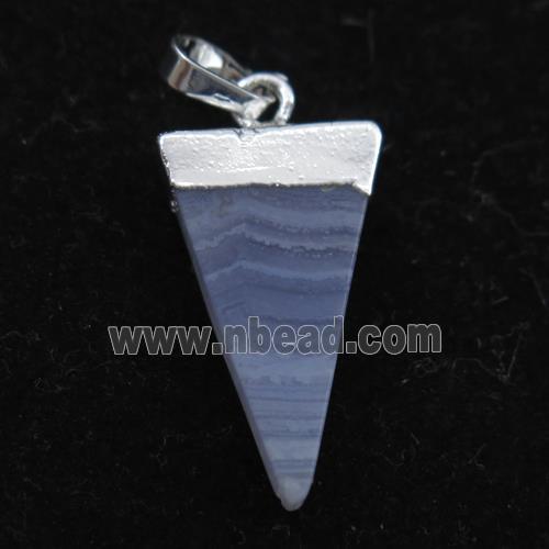 blue lace agate pendant, triangle, silver plated
