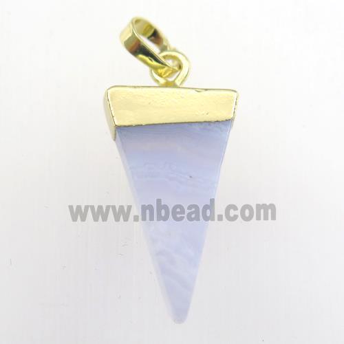 blue lace agate pendant, triangle, gold plated