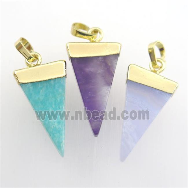 mixed gemstone pendant, triangle, gold plated