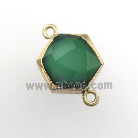 green Crystal glass connector, hexagon, gold plated