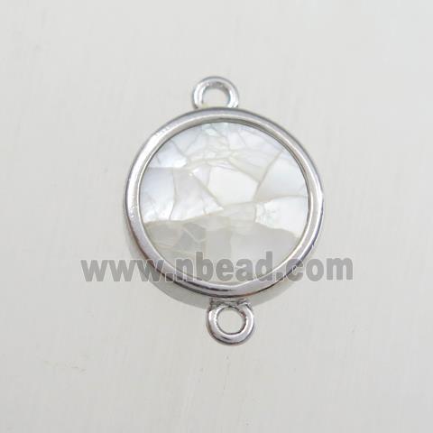 white Paua Abalone shell connector, circle, platinum plated
