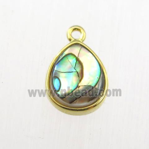 Abalone Shell pendant, teardrop, gold plated
