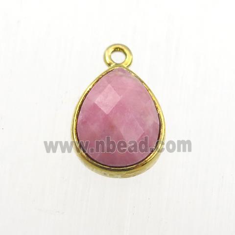 pink Rhodonite pendant, teardrop, gold plated