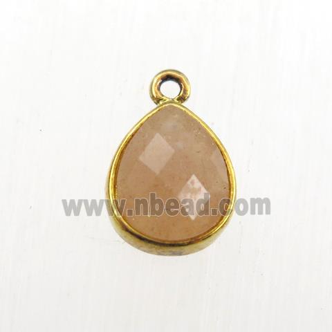 peach Sunstone pendant, teardrop, gold plated