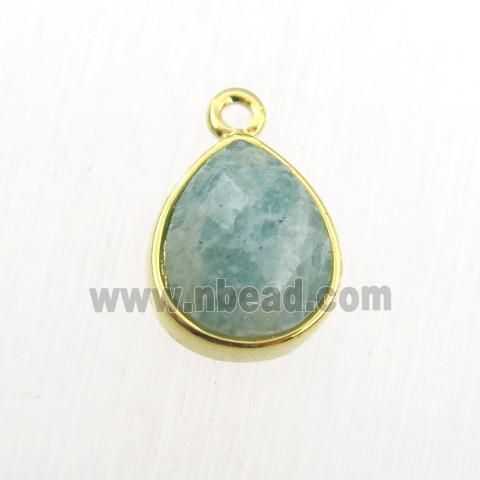 green Amazonite pendant, teardrop, gold plated