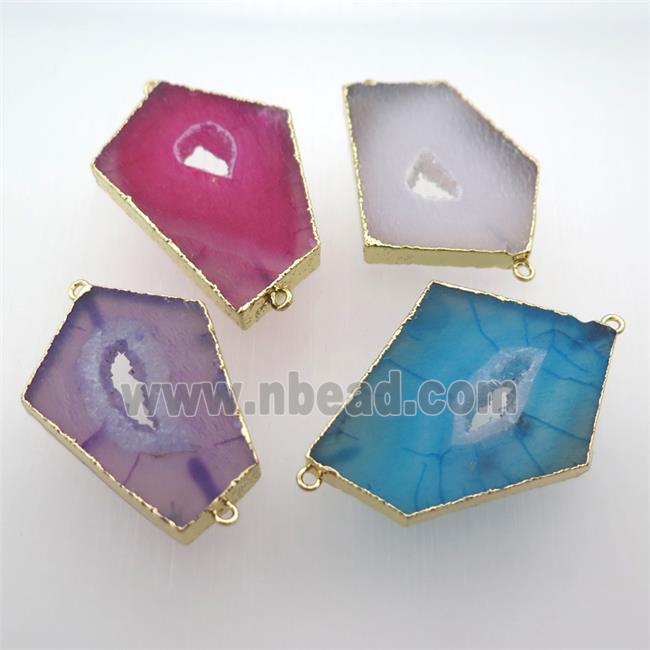 druzy agate slab connector, gold plated, mix color