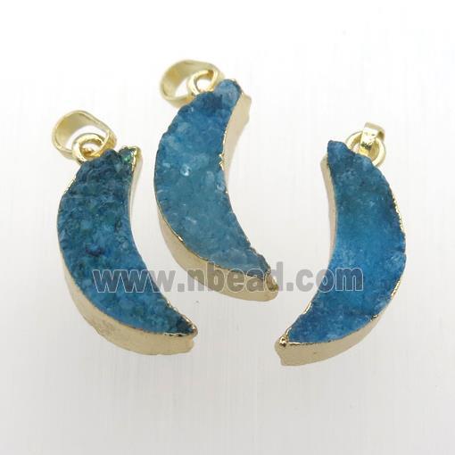 blue Quartz Druzy moon pendants, gold plated