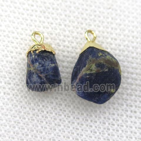 blue Lapis Lazuli pendant, freeform, gold plated