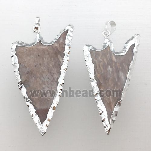 hammered Rock Agate arrowhead pendant, silver plated