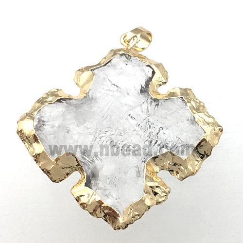 hammered Clear Quartz cross pendant, gold plated
