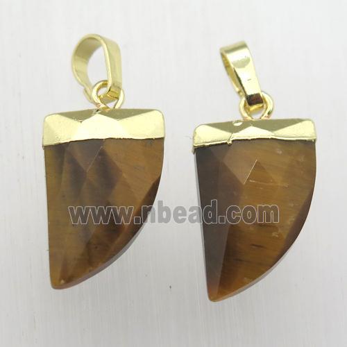 natural Tiger eye stone horn pendant, gold plated