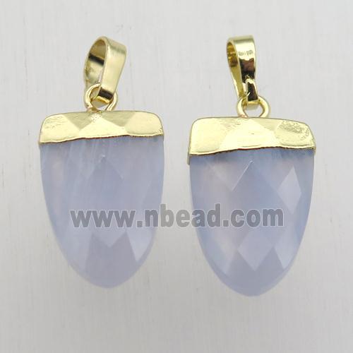 Blue Lace Agate Tongue Pendant Gold Plated