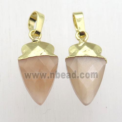 peach SunStone arrowhead pendant, gold plated