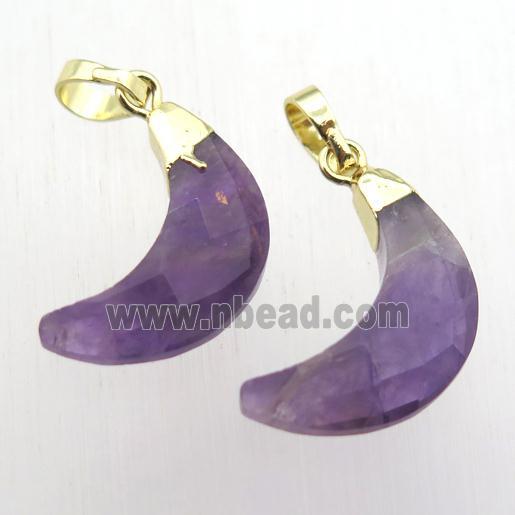 purple Amethyst crescent moon pendant, gold plated