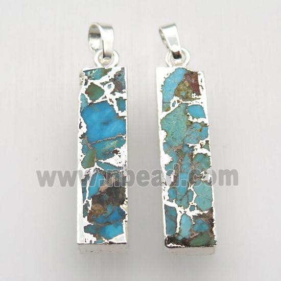 Mosaic Turquoise pendant, rectangle, silver plated